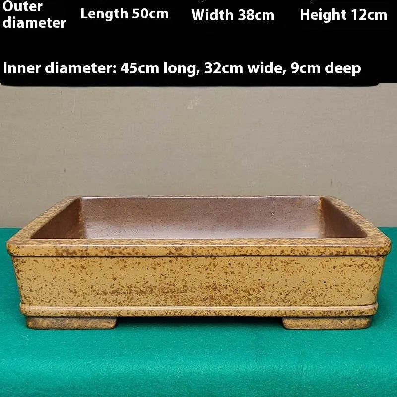 Straight shallow rectangular Yixing purple sand ceramic flowerpot for indoor plants.