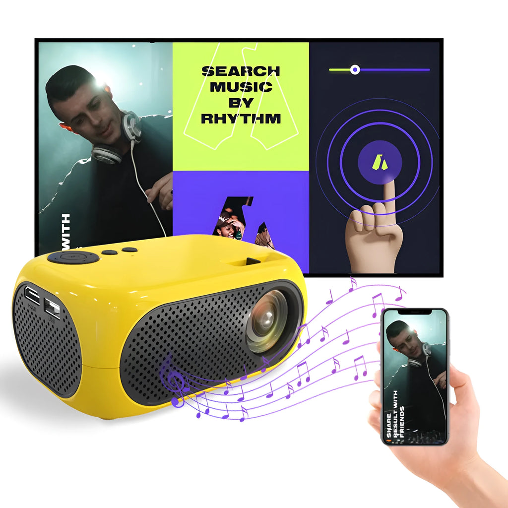M24 micro mini LED portable projector in gold finish with front lens and vents