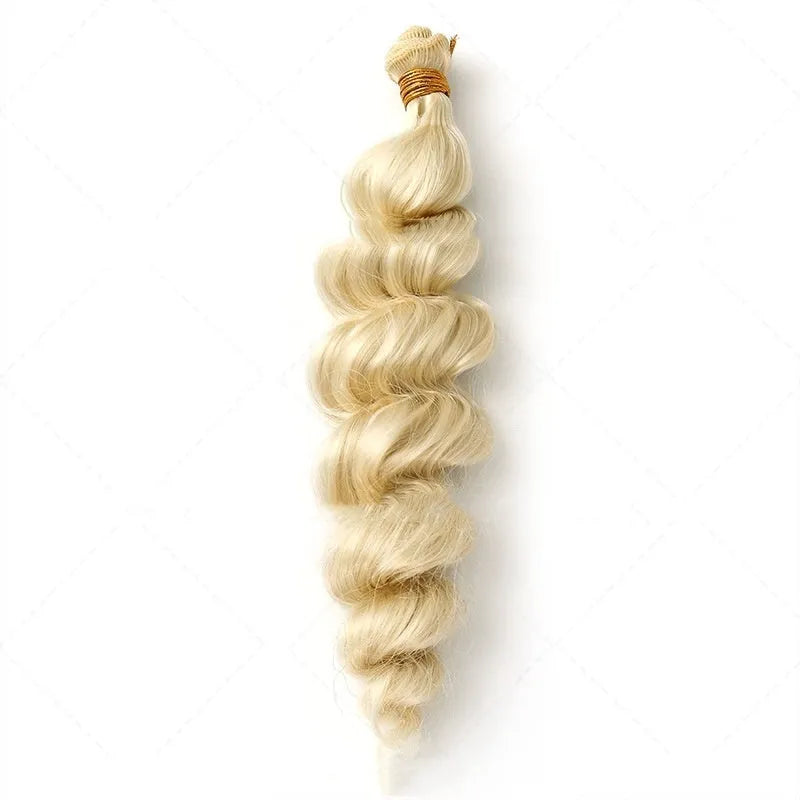 Golden synthetic fibre wig for women shown in 18-inch, 20-inch, and 22-inch length options.