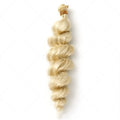 Golden synthetic fibre wig for women shown in 18-inch, 20-inch, and 22-inch length options.