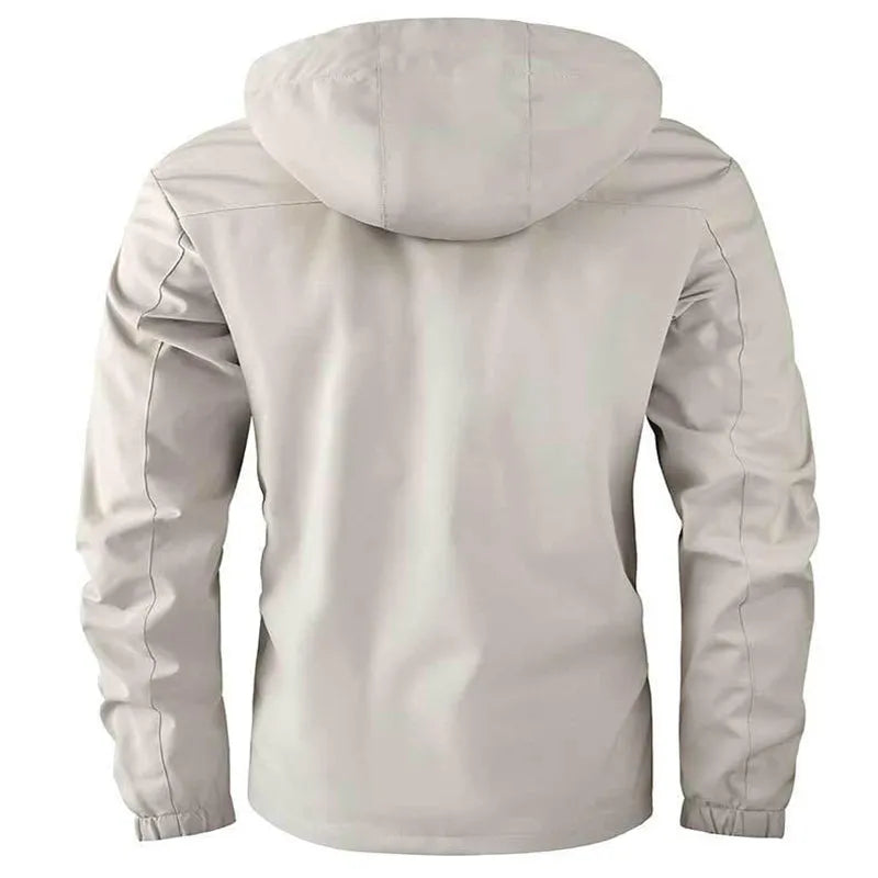 Men's casual hooded windproof parka in Army Green with fur collar, British style, multiple pockets