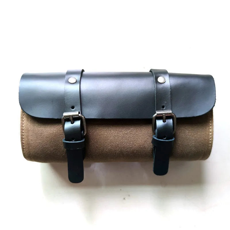 European retro cotton messenger bag for motorcycle helmet storage with rivet details