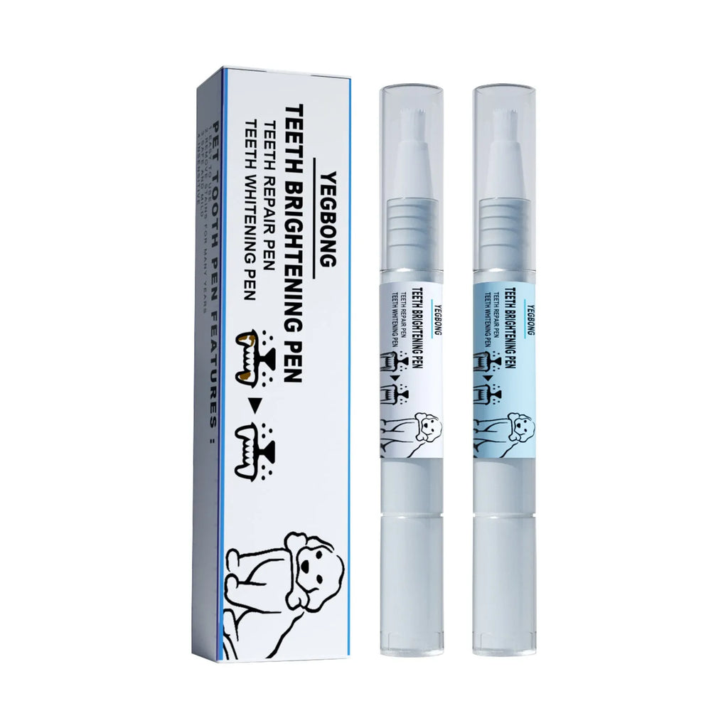 Pet teeth whitening pen set with two 3ml applicators and dental brushes for dog and cat dental care