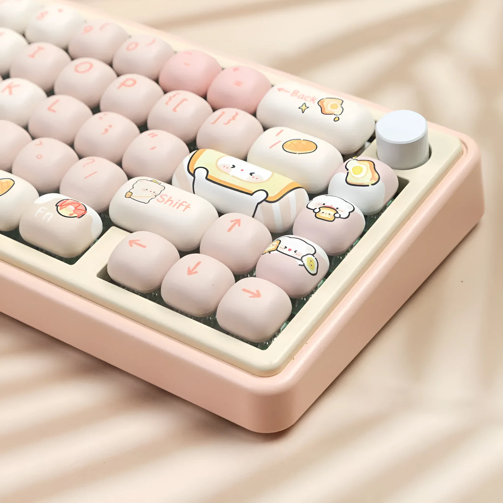 MOG Steamed Bread Bread Bear themed PBT keycap set with 143 keys for mechanical keyboards.