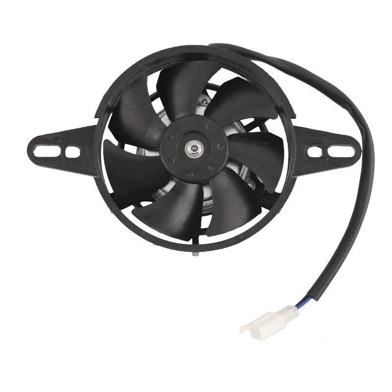 Black plastic motorcycle water tank cooling fan measuring 190x120x50mm on plain background