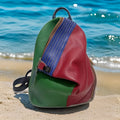 European and American style women's genuine leather backpack with anti-theft lock, colour contrast stitching, and three-dimensional pocket