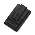 Men's PU leather wallet with magnetic snap closure in black, short square vertical shape with sewing line details