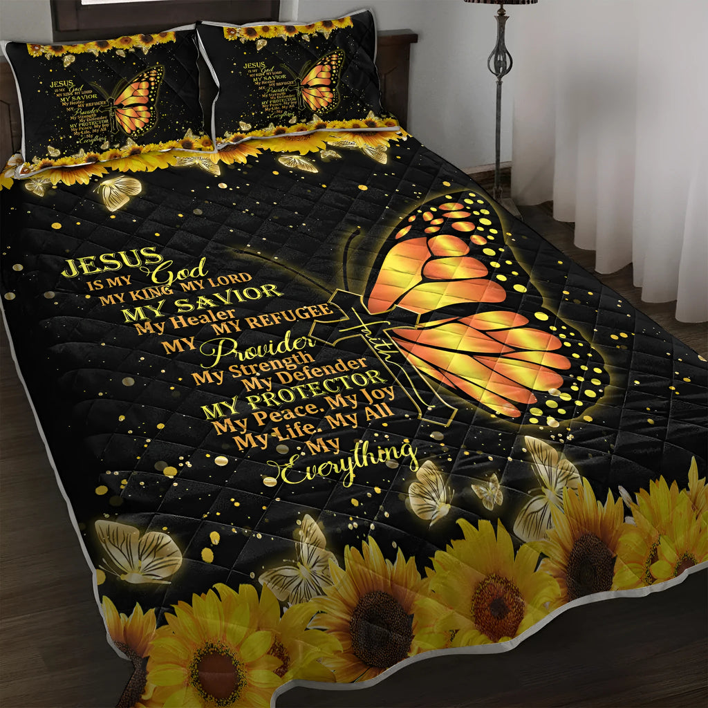 3 piece butterfly and sunflower pattern pet theme quilt set in black with soft microfiber fabric