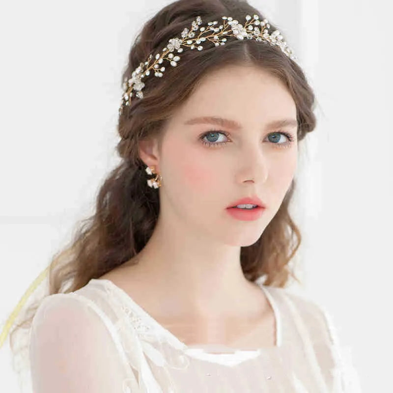 Gold alloy hair hoop with water diamond element 36cm width