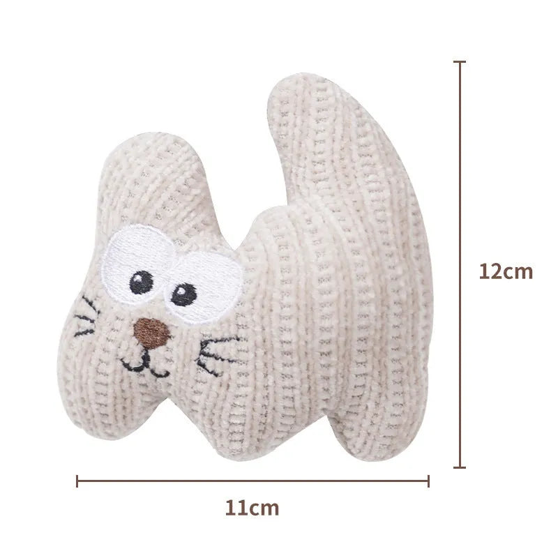 Cyan and light coffee coloured plush cat toys with bells and catnip, measuring 12 by 11 cm.