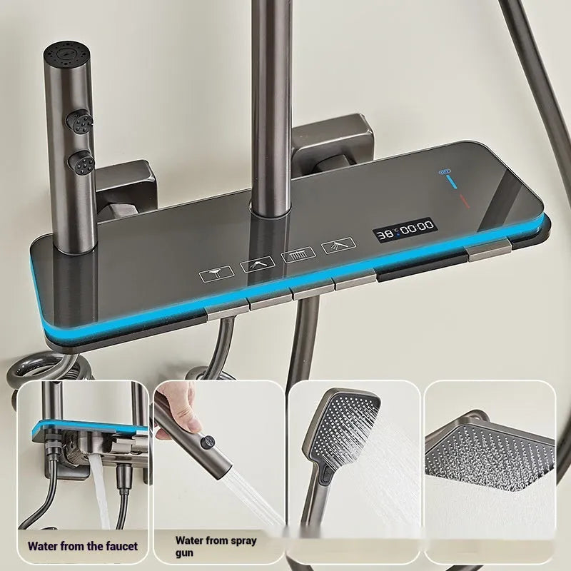 Aluminium digital display shower head set with temperature control and concealed mounting