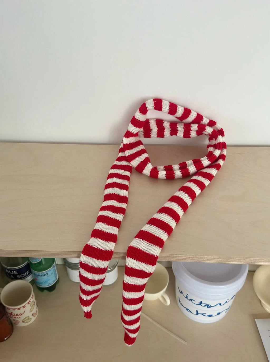 Black and white striped thickened wool decorative thin scarf unisex knitted yarn winter accessory