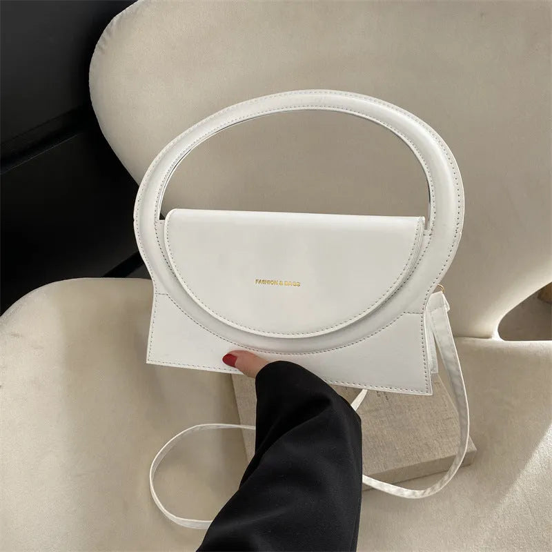 Fashion western temperament PU shoulder messenger bag in horizontal square shape with stitching, white colour