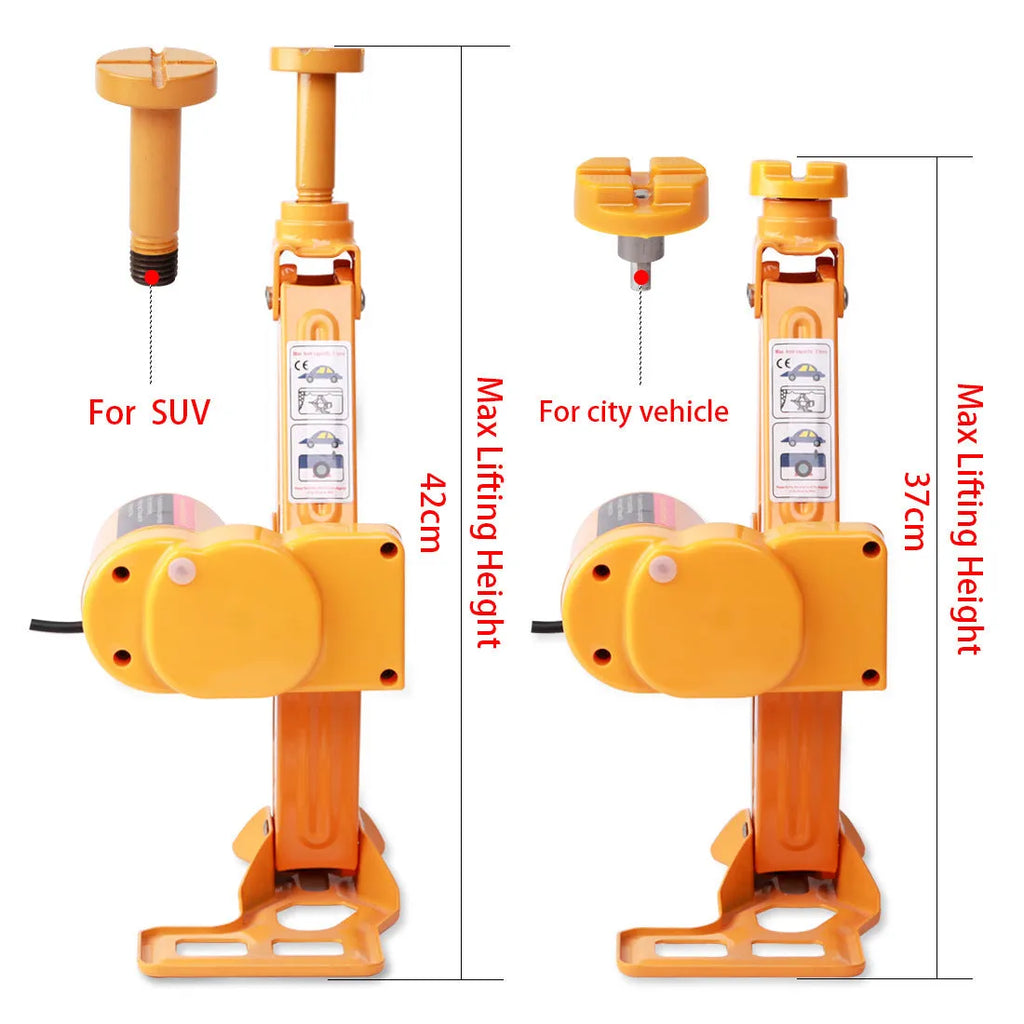 Yellow steel electric car jack set with 12V impact wrench for tyre changing