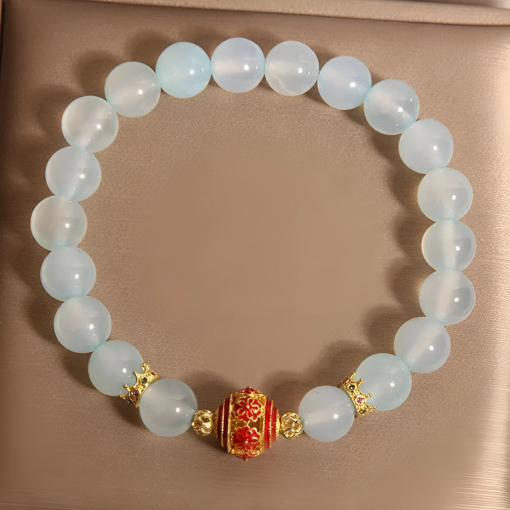 Blue agate crystal bracelet with colourful lucky beads in Japanese Korean style for women