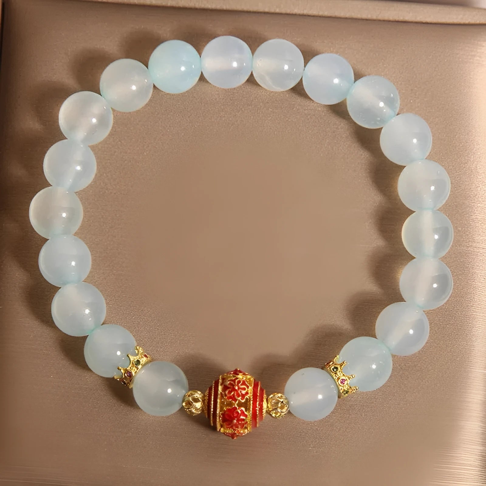 Blue agate crystal bracelet with colourful lucky beads in Japanese Korean style for women