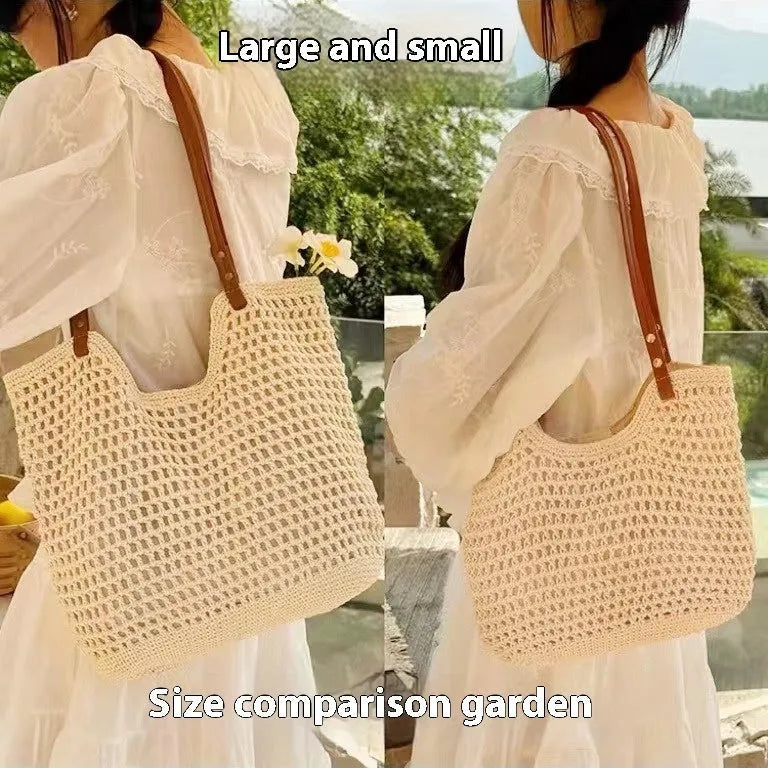 Woven beige shoulder bag in cotton and linen with magnetic snap closure showing textured fabric detail