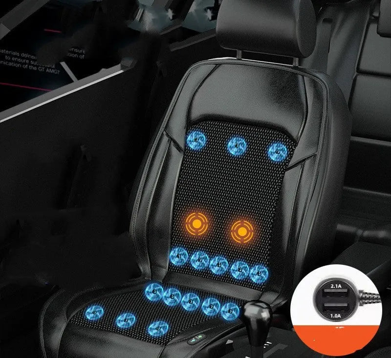 Car seat cooling cushion with ventilation fan system in black colour