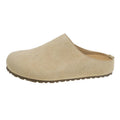 Korean style flat slip-on slippers in apricot colour with microfiber upper and PU sole.