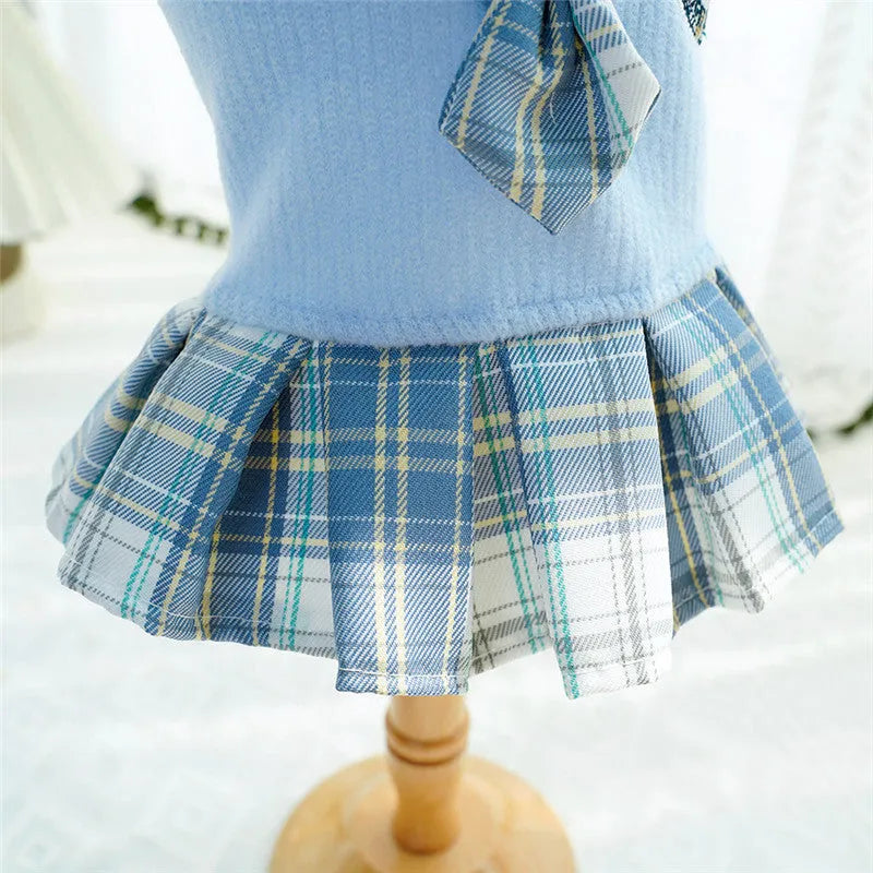 College style plaid dog dress for small dogs and cats, polyester, pink colour, available in sizes XS to XXL