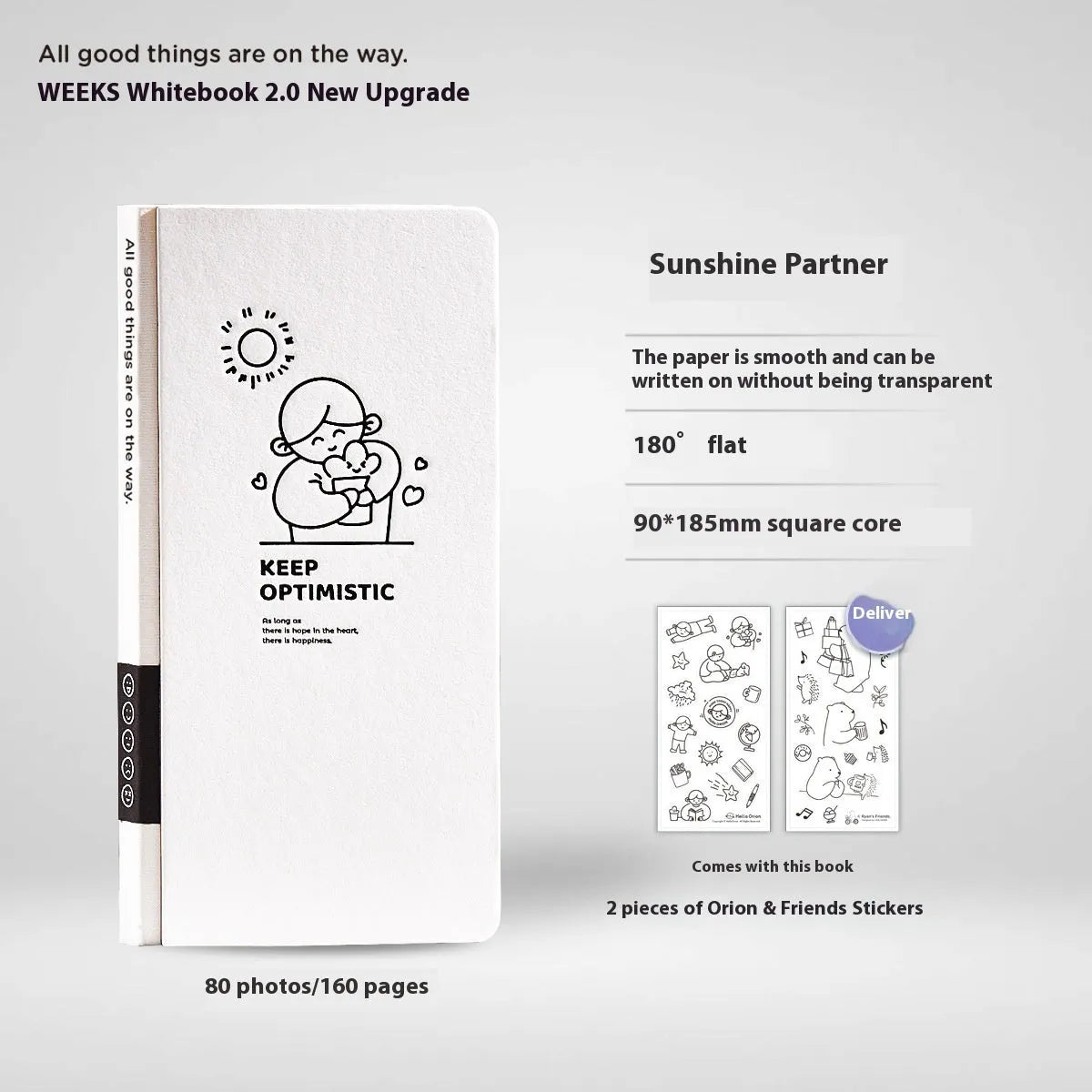 A5 simple plaid paper notebook with a white cover and a pair of decorative stickers.