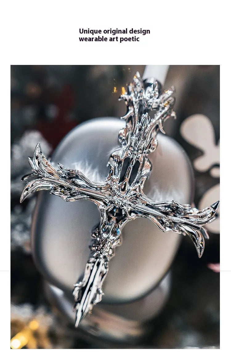 Gothic cross design hard resin covers for Apple AirPods Max headphones in silver and gun metal colours