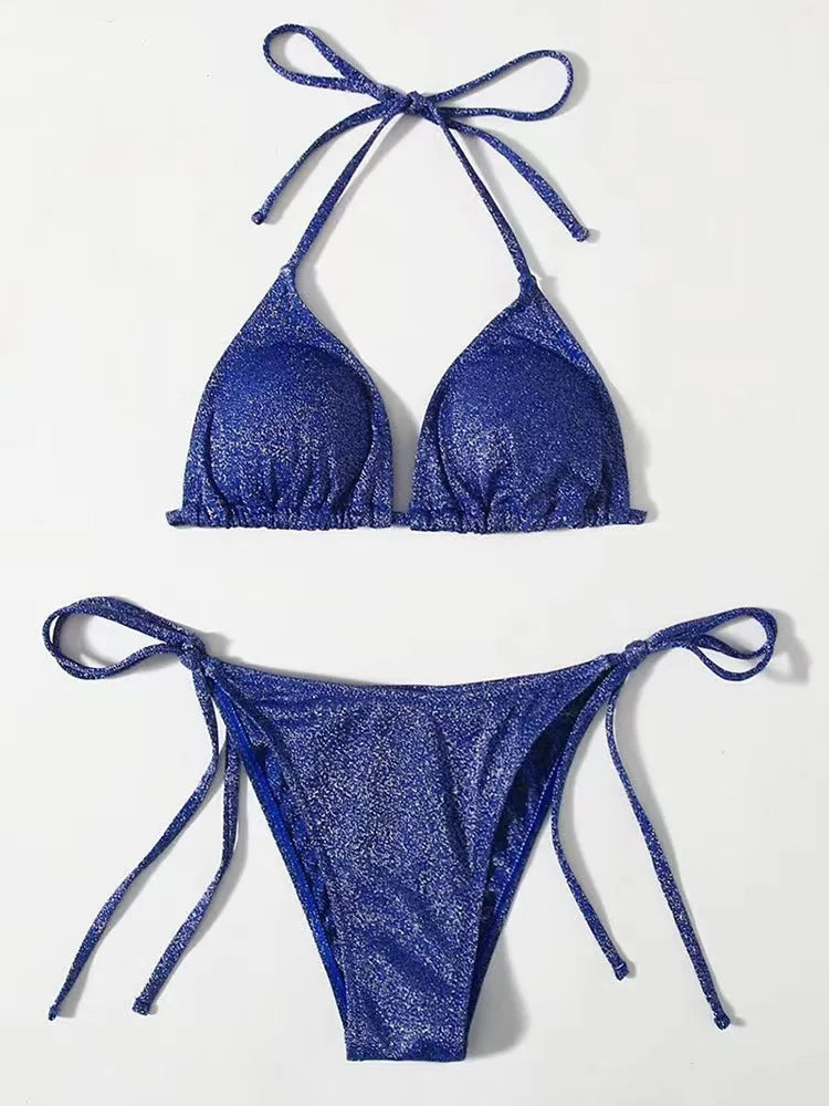 Women's split bandage style bikini swimsuit in multiple colours with briefs bottoms