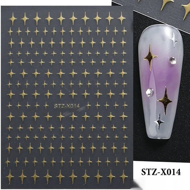 Black and silver stripe nail art sticker with a love pattern design on a plastic sheet.
