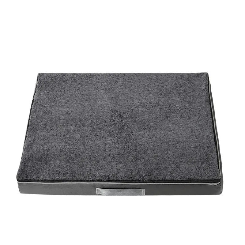 Removable washable sponge dog mat in brown, shown in a domestic setting.