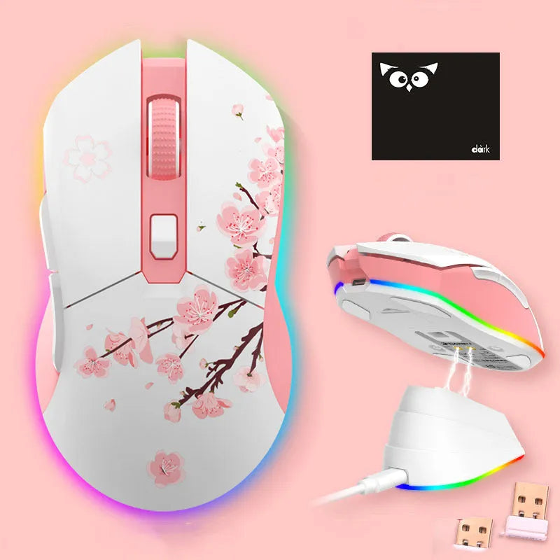 Lightweight wireless wired game mouse with USB connector and mouse pad, available in green