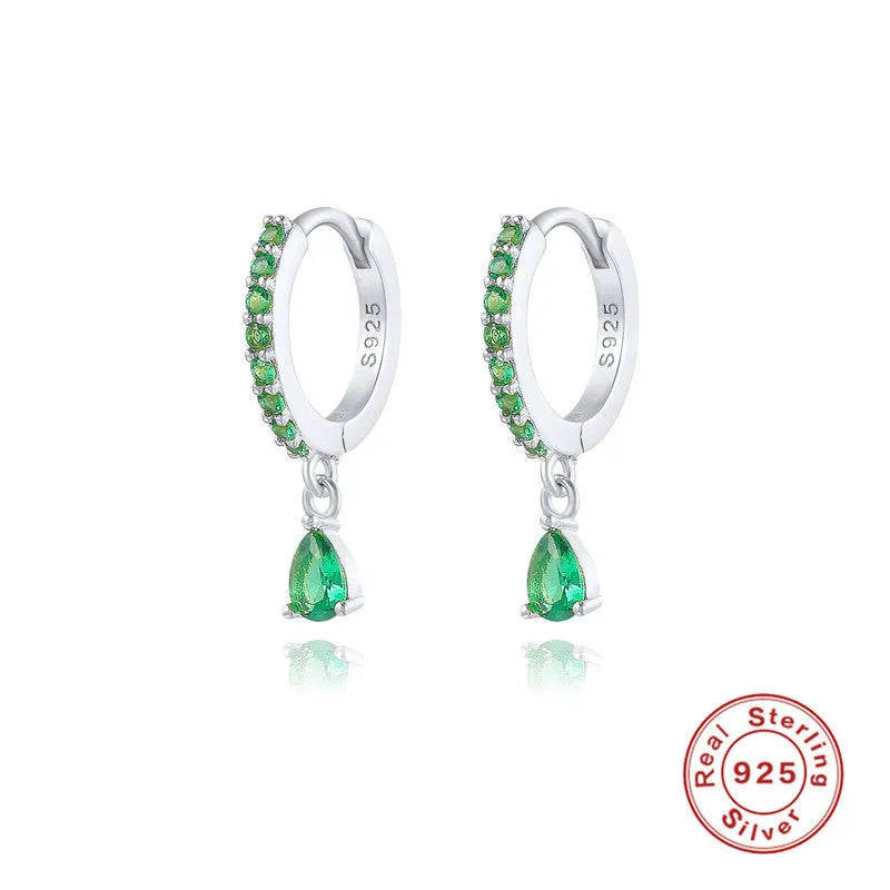 S925 sterling silver geometric water drop earrings with electroplated finish and stone accents