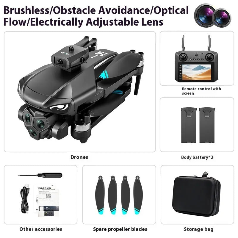 Brushless folding drone with 5G screen remote control, 4K camera, and colourful slide lights