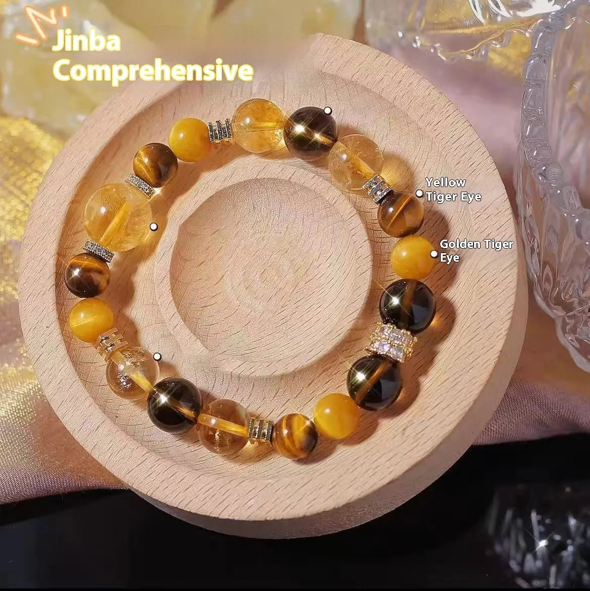 Natural yellow 10mm artificial crystal beads bracelet with string design