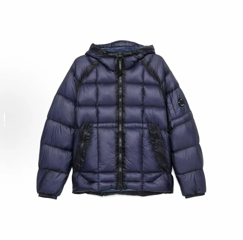 Men's thick cotton-padded coat with hood, zip pockets, and cotton lining in black