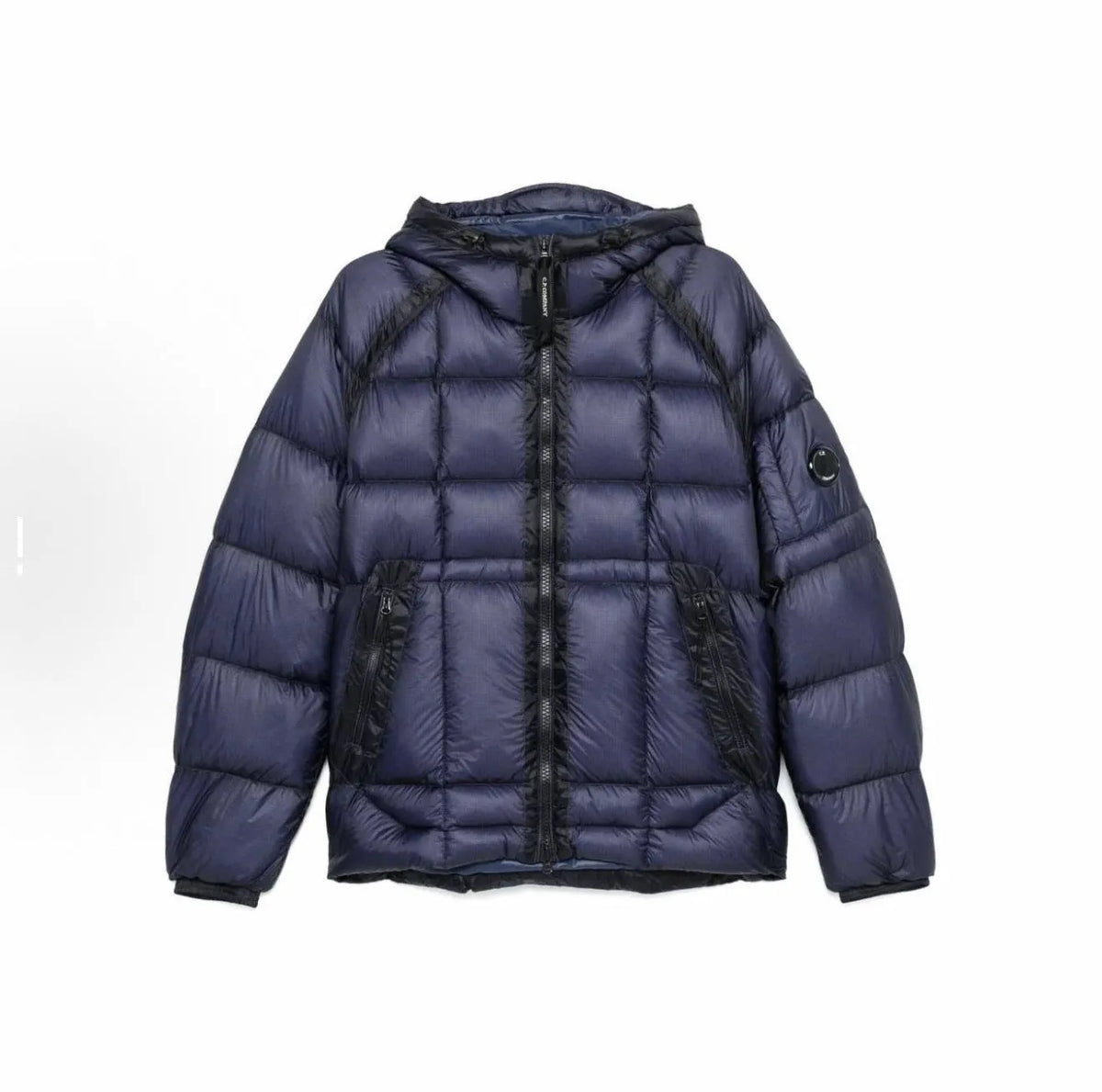 Men's thick cotton-padded coat with hood, zip pockets, and cotton lining in black