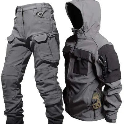 Men's fleece jacket and pants set in corduroy with hooded Korean style in army green beetle coat colour