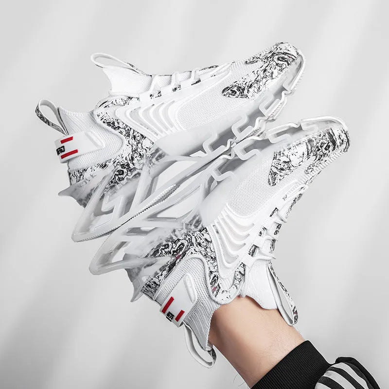 Cool men running sneakers with breathable mesh, anti-skid rubber sole, lace-up front, black colour, side view