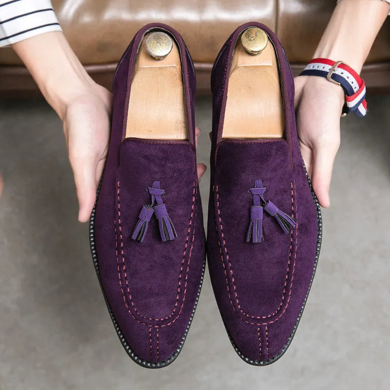 Men's suede matte fashion leather shoes in blue with artificial PU upper and flat heel