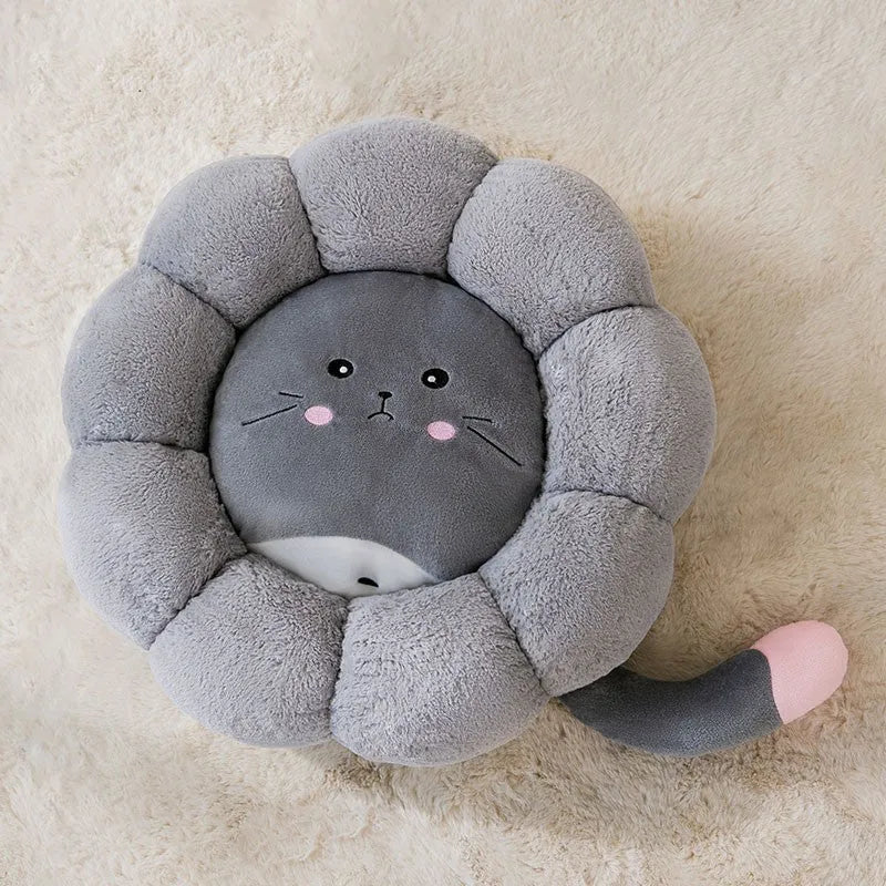 Soft PV velvet cat nest cushion mat in green dinosaur pattern, shown in M size.