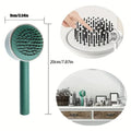 Self-cleaning hair brush for women with 3D air cushion and one-key button in green colour