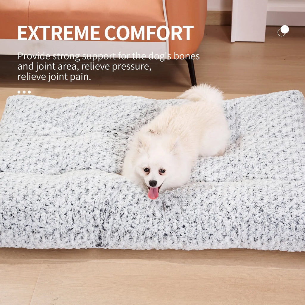Thickened rose velvet dog bed in grey with cotton filling, machine washable, multiple sizes available