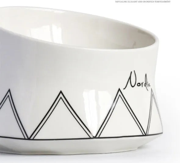 Nordic ridged ceramic pet bowl for cats and dogs, 16x16x12cm, grey pink or white