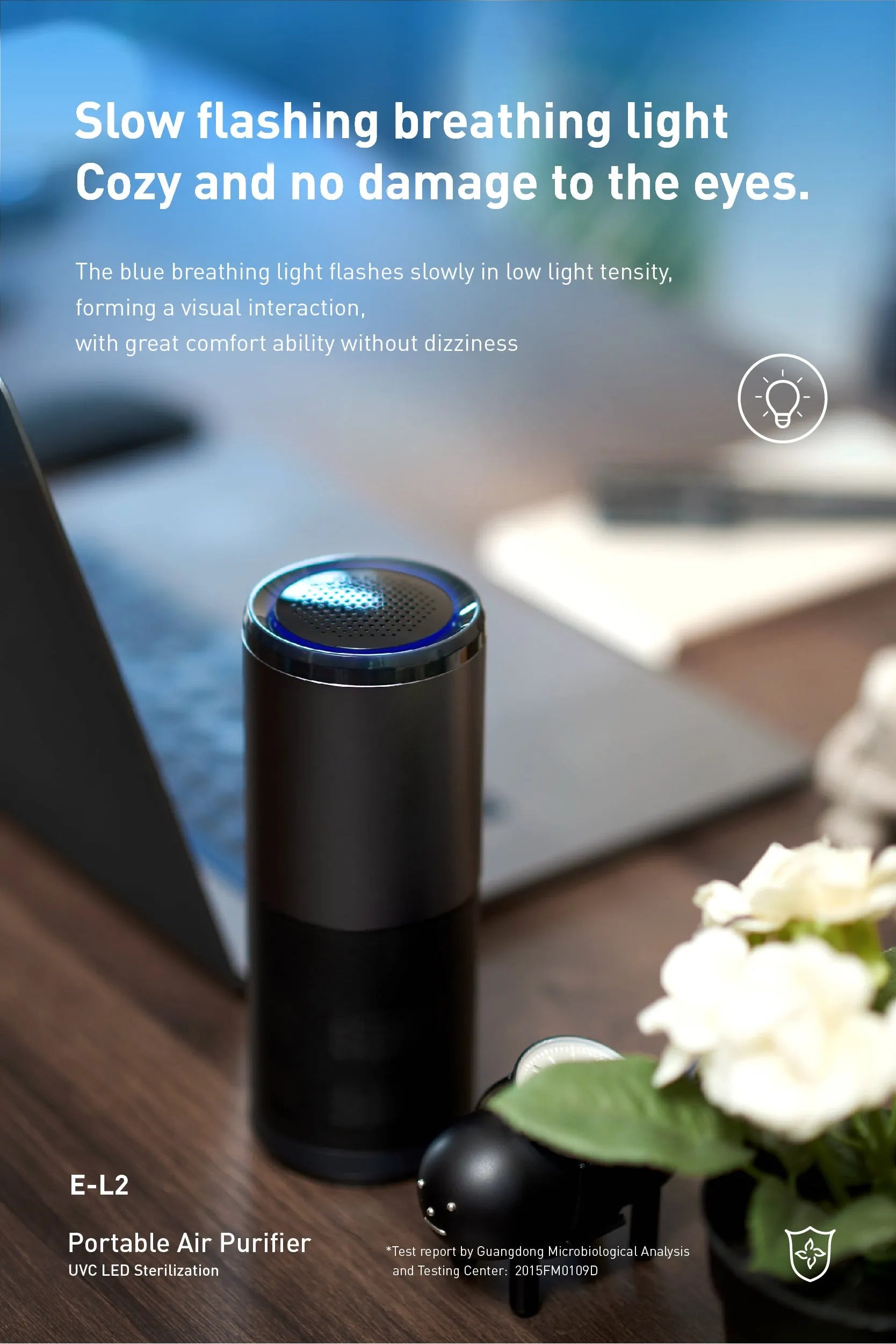 Black portable mini car air purifier with smart sensor display on metal housing
