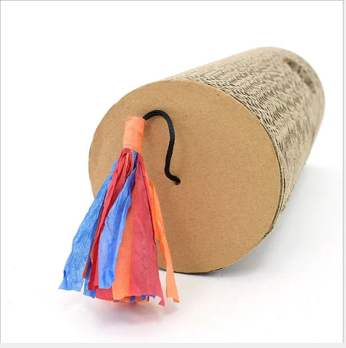 Cat scratching board made from environmental protection corrugated paper in beige and brown, suitable for floor or wall mounting.