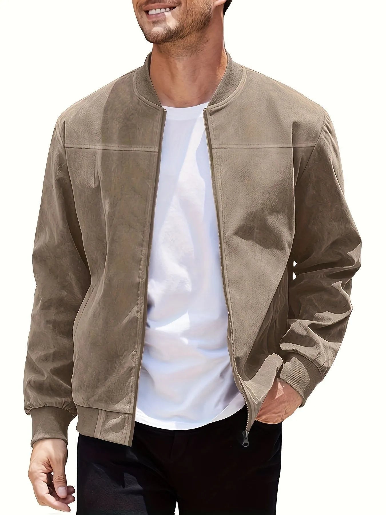 Men's plus size suede jacket with zipper front in multiple colour options