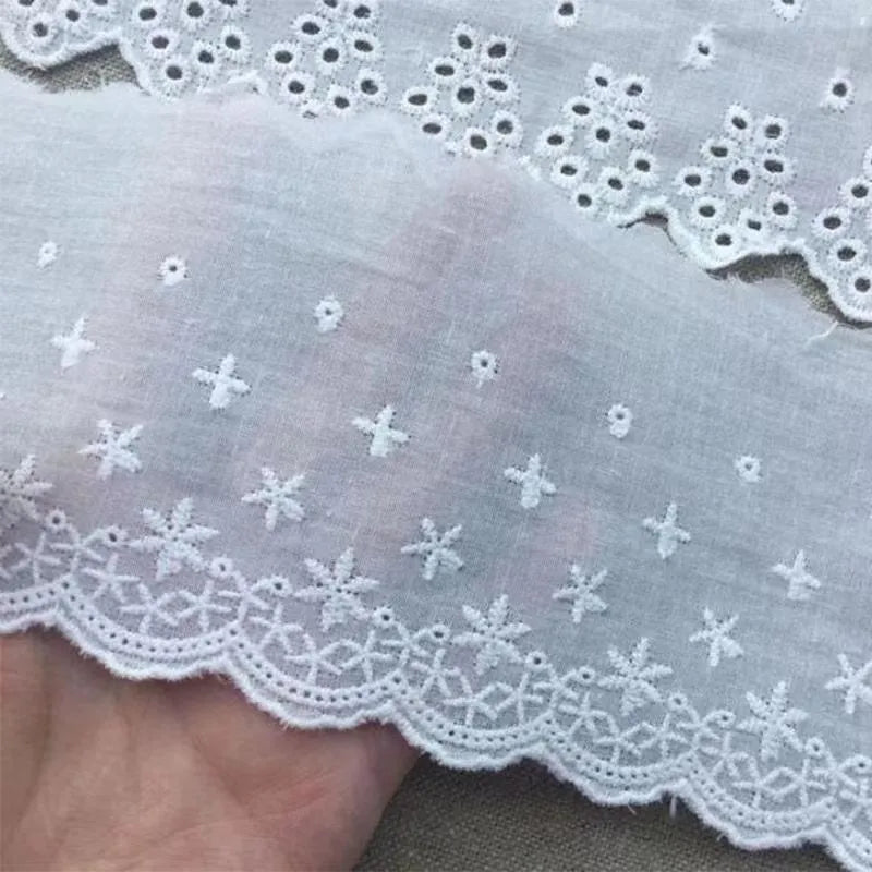 Cotton embroidered lace fabric trim with floral cutout pattern for clothing decoration