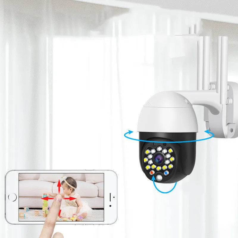 White plastic dome wireless outdoor security camera with 1080p HD resolution and infrared night vision LEDs