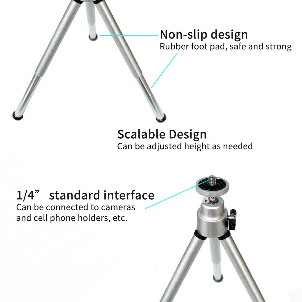 Mini flexible tripod with extendable legs and U-shaped smartphone clip for travel photography
