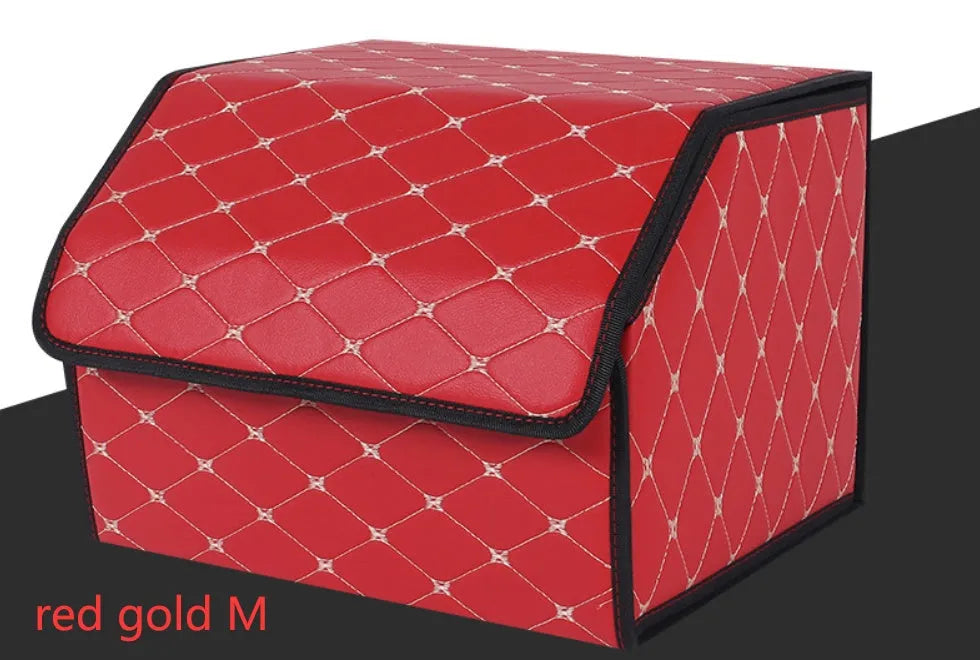 Leather car organiser storage box in Black, size Large 30x30x55cm on car back seat