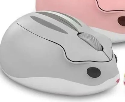 Hamster Wireless Bluetooth Mute Mouse in yellow, pink, or grey on a laptop.